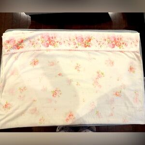 VTG JC Penney Fashion Manor Muslin Twin Size Flat Sheet Pink Roses Embroidered